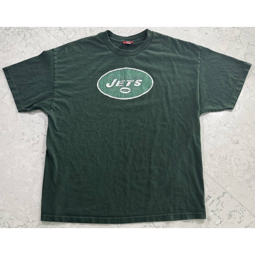 VTG Y2K New York Jets T-Shirt Mens 2XL Green Logo Graphic Short‎ Sleeve NFL Tee